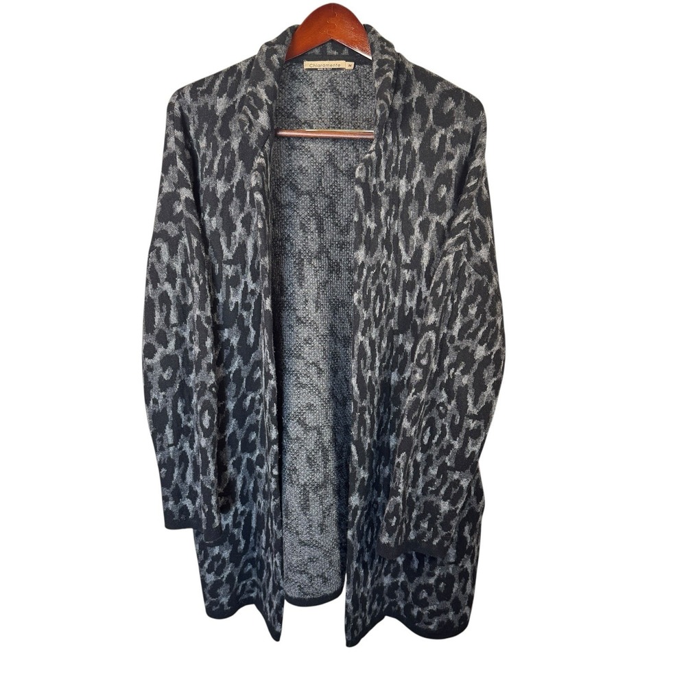 Vintage Chiaramente Open Wool Blend Cardigan Leopard Sweater‎ Size Med Academia